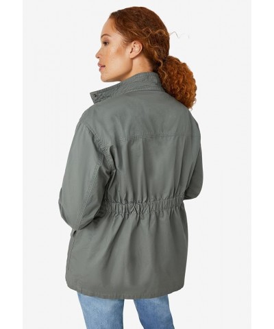 Women's Plus Size Camo Utility Jacket Lightweight with 4 Pockets Olive Grey $36.00 Jackets