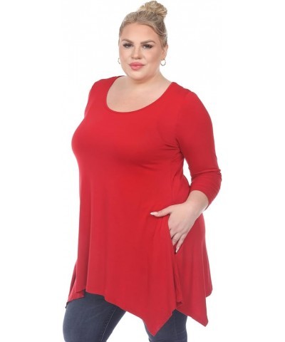 Women's Makayla Tunic Top with Shark Bite Hemline & Pockets Red $13.17 Tops