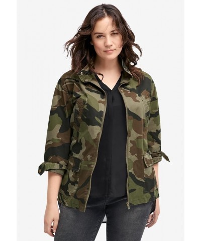 Women's Plus Size Camo Utility Jacket Lightweight with 4 Pockets Olive Grey $36.00 Jackets