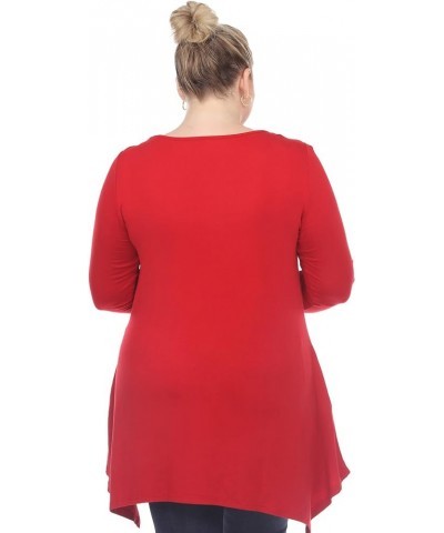 Women's Makayla Tunic Top with Shark Bite Hemline & Pockets Red $13.17 Tops