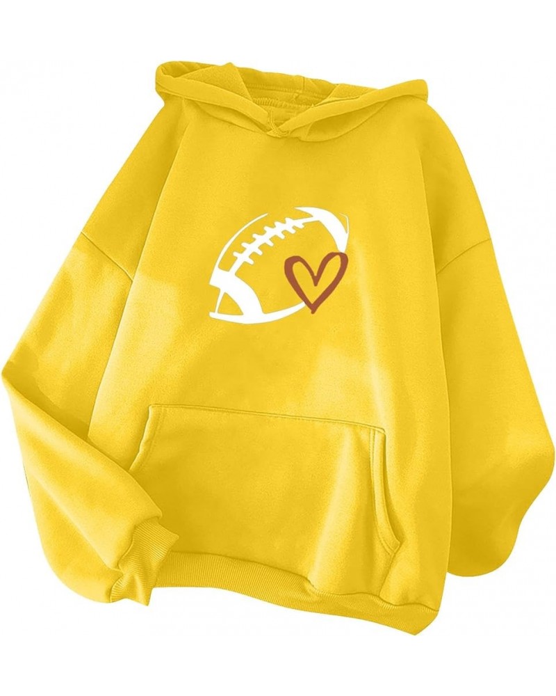 Game Day Sweatshirt Women Funny Football Heart Graphic Hoodie Football Season Pullover Long Sleeve Crewneck Tops Yellow $7.69...
