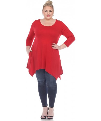 Women's Makayla Tunic Top with Shark Bite Hemline & Pockets Red $13.17 Tops