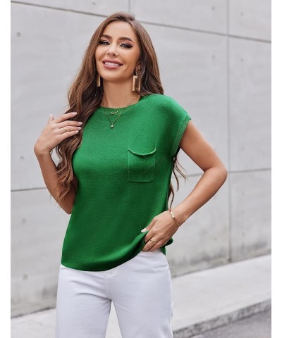 Womens Sleeveless Sweater Vest Loose Fit Cape Sleeve Knit Ribbed Tank Tops with Front Pocket S-XXL Green $16.94 Sweaters