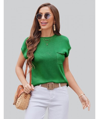 Womens Sleeveless Sweater Vest Loose Fit Cape Sleeve Knit Ribbed Tank Tops with Front Pocket S-XXL Green $16.94 Sweaters