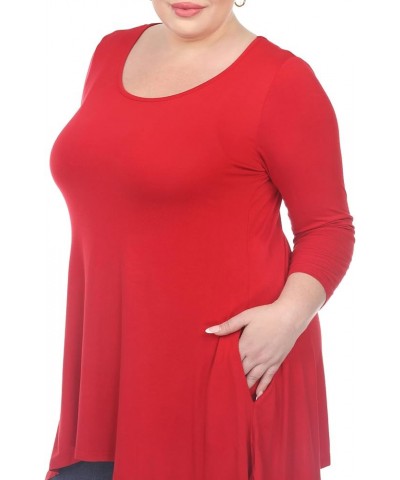 Women's Makayla Tunic Top with Shark Bite Hemline & Pockets Red $13.17 Tops