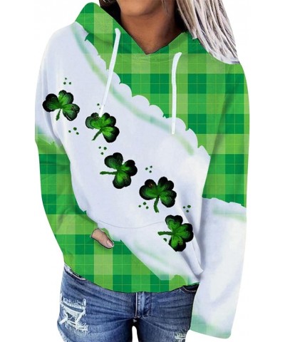 Women's St Patrick's Day Shamrock Pattern Hoodie Irish Four-leaf Clover Pocket Sweatshirt Loose Casual Sweatshirt Black Green...