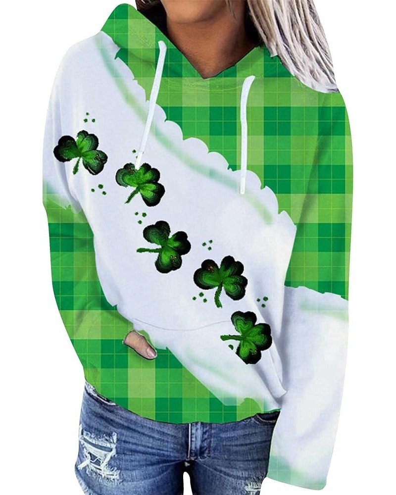 Women's St Patrick's Day Shamrock Pattern Hoodie Irish Four-leaf Clover Pocket Sweatshirt Loose Casual Sweatshirt Black Green...