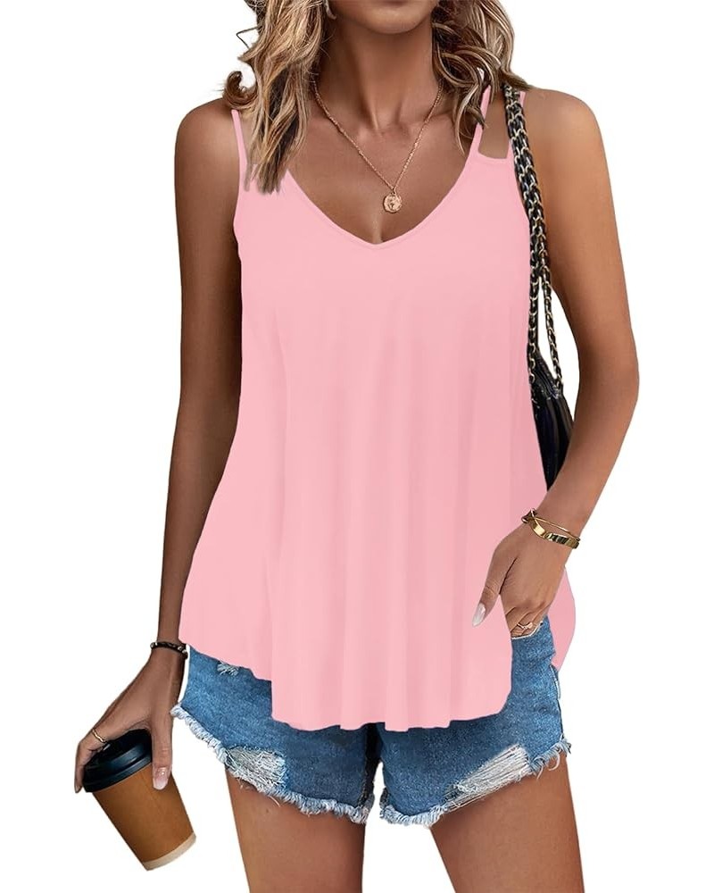 Women Flowy Tank Tops Casual Summer Tops Sexy Tank Tops Spaghetti Strap V Neck Sleeveless Tunic Camisoles Light Pink $13.24 T...