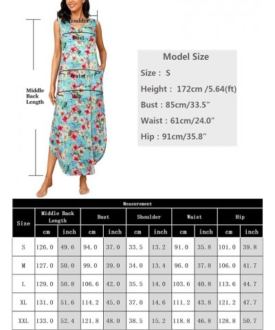 Womens Cotton Long Nightgowns Spaghetti Strap V Neck Full Slip Sleep Shirts with Pockets Tank-blue Floral $11.75 Sleep & Lounge