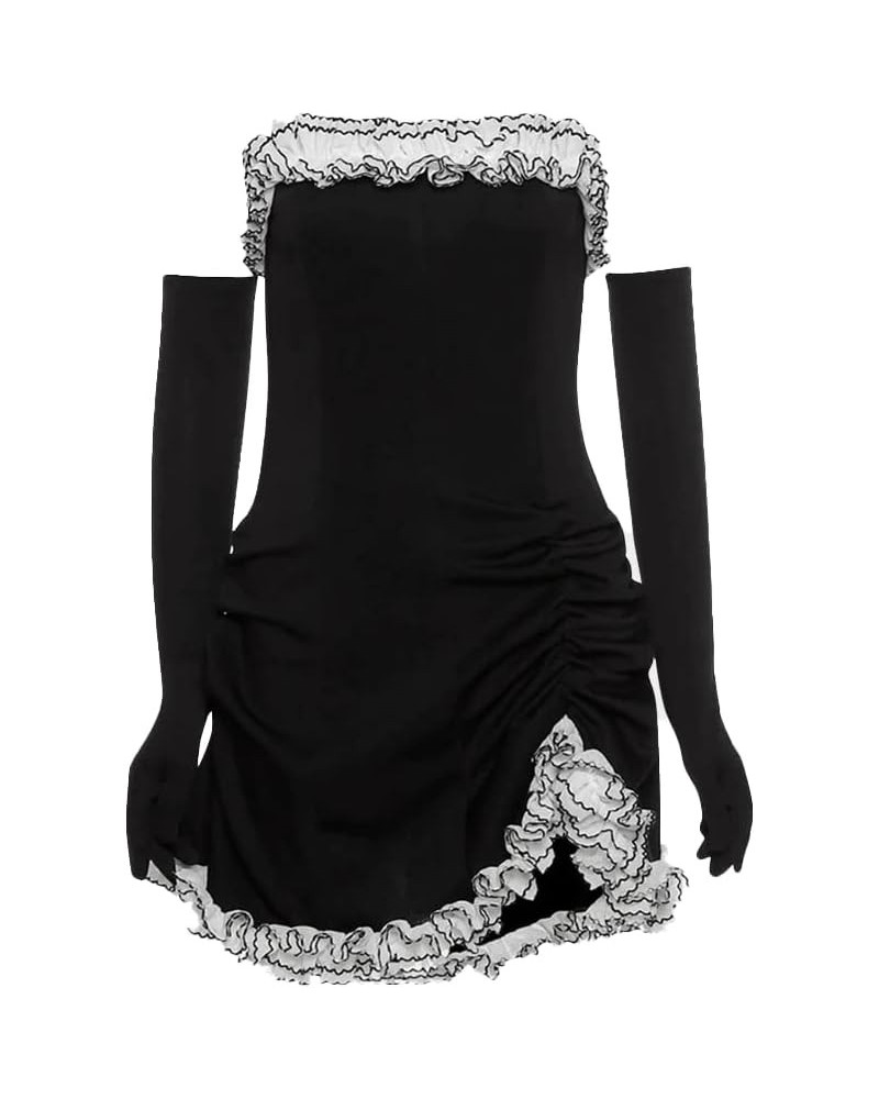 bodycon dresses for women Sexy One-Shoulder Long Sleeve Open Back lace Bodycon y2k Dress Black $21.17 Dresses