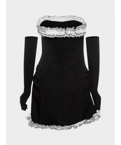 bodycon dresses for women Sexy One-Shoulder Long Sleeve Open Back lace Bodycon y2k Dress Black $21.17 Dresses