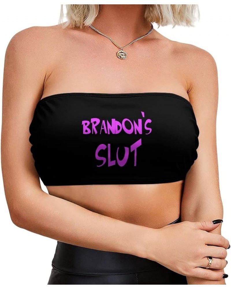 Cum Slut Women's Sexy Crop Top Sleeveless Stretchy Solid Strapless Tube Top Funny-1 $7.64 Tanks