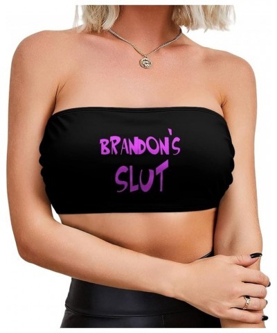 Cum Slut Women's Sexy Crop Top Sleeveless Stretchy Solid Strapless Tube Top Funny-1 $7.64 Tanks