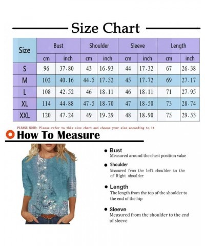 Tops for Women Casual Fall Crew-Neck 3/4 Sleeve Elegant Print Pullover Loose T-Shirt A02-sky Blue $9.44 T-Shirts