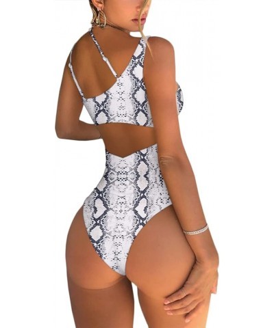 Womens One Shoulder Cutout Ruched Back High Cut Monokini One Piece Swimsuit Snake Skin $15.17 Swimsuits