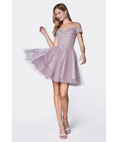 Sparkly Lace Applique Homecoming Dresses Cold Shoulder Tulle Short Beaded Prom Party Gowns Gold $32.12 Dresses