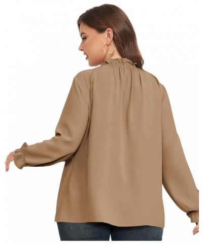 Plus Size Puff Long Sleeve Tops for Women Casual Frill Mock Neck Ruffled Blouse Loose Fit Tunic Shirts 1X-5X Brown $15.36 Blo...