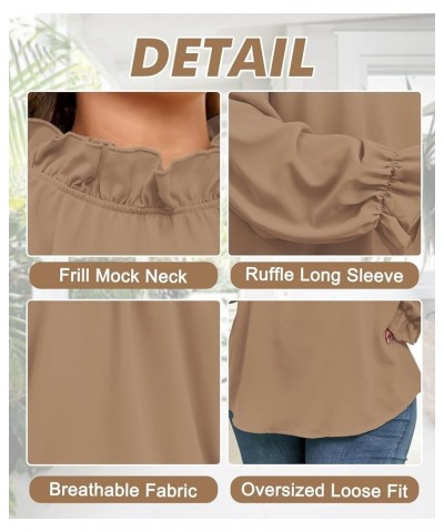 Plus Size Puff Long Sleeve Tops for Women Casual Frill Mock Neck Ruffled Blouse Loose Fit Tunic Shirts 1X-5X Brown $15.36 Blo...