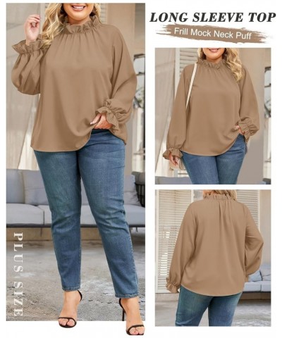 Plus Size Puff Long Sleeve Tops for Women Casual Frill Mock Neck Ruffled Blouse Loose Fit Tunic Shirts 1X-5X Brown $15.36 Blo...