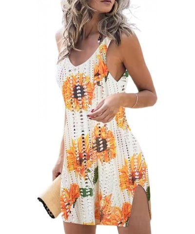 Women Crochet Swimwear Beach Dress Sleeveless Hollow Out Swimsuit Coverup Dress Bathing Suit Cover Ups Dresses Sunflower $12....