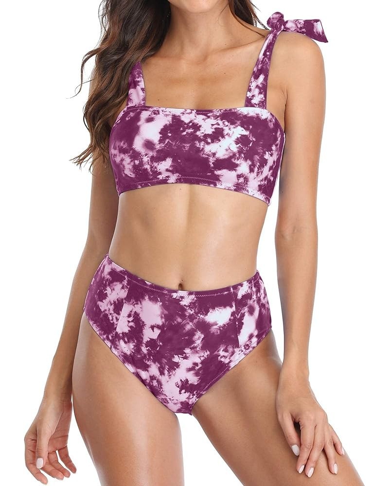 Womens Floral Striped Halter High Neck Bikini Swimsuit Set Cross Back Purple Printed $13.76 Swimsuits