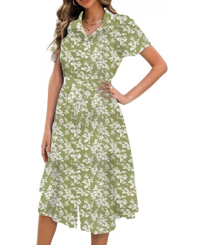 Button Up Summer Dresses for Women 2023, V Neck Short Sleeve Boho Floral Tie Front Casual Dress Green White Floral $14.74 Dre...