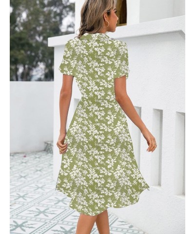 Button Up Summer Dresses for Women 2023, V Neck Short Sleeve Boho Floral Tie Front Casual Dress Green White Floral $14.74 Dre...