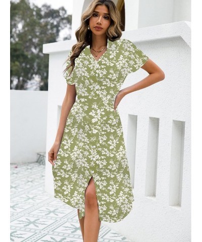 Button Up Summer Dresses for Women 2023, V Neck Short Sleeve Boho Floral Tie Front Casual Dress Green White Floral $14.74 Dre...