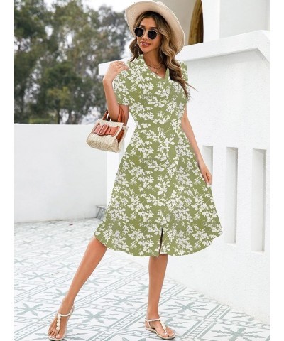 Button Up Summer Dresses for Women 2023, V Neck Short Sleeve Boho Floral Tie Front Casual Dress Green White Floral $14.74 Dre...