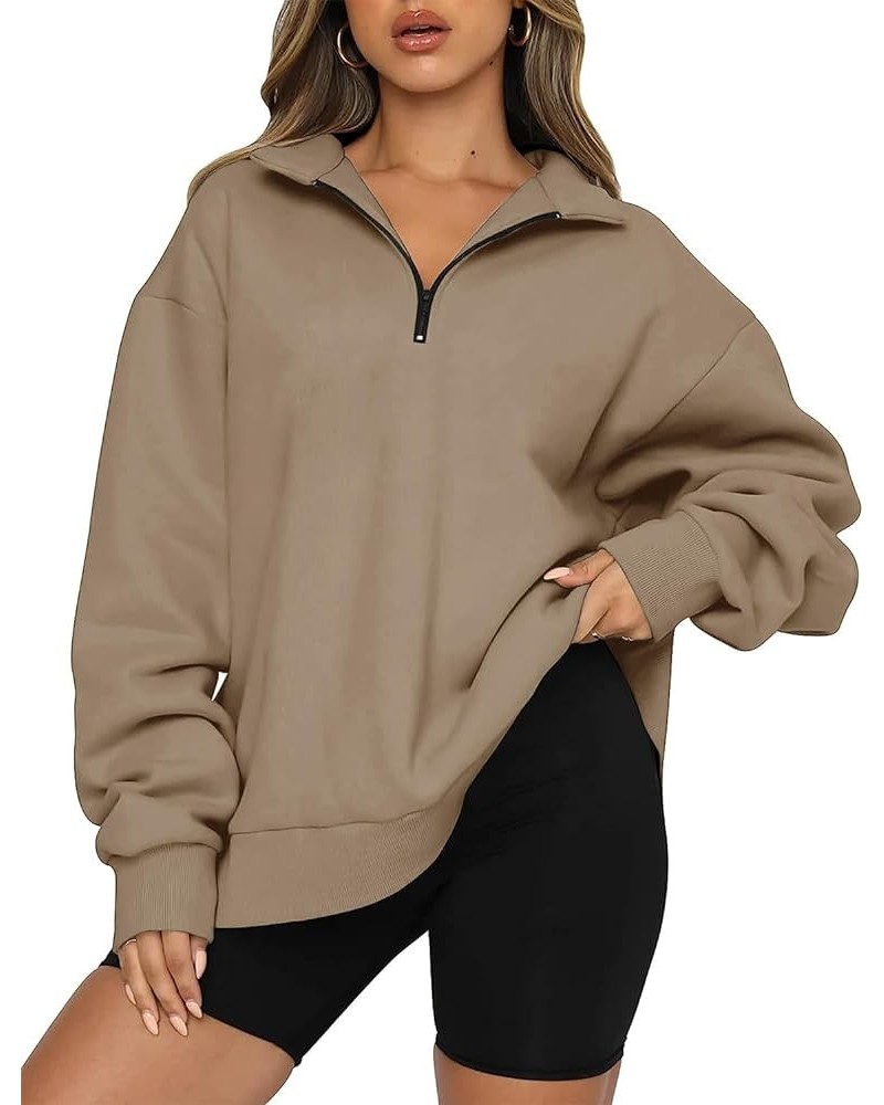 Women's Casual Sweatshirts 1/4 Zipper Long Sleeve Fall Top Oversized Pullover Tunics Teen Girls Fall Y2K Clothes Khaki $12.17...