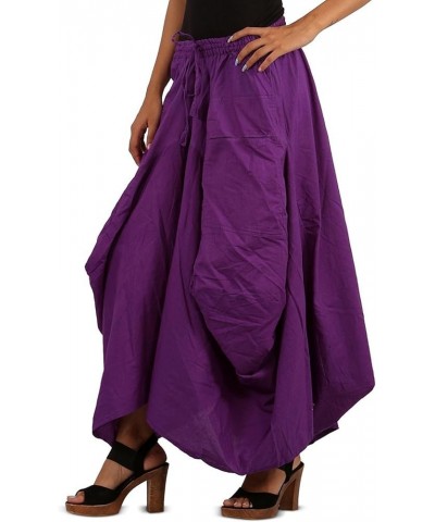 Women Cotton Solid Pockets Skirt Hippie Afghani Ethnic Purple $20.99 Skirts