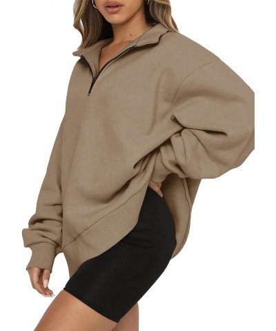 Women's Casual Sweatshirts 1/4 Zipper Long Sleeve Fall Top Oversized Pullover Tunics Teen Girls Fall Y2K Clothes Khaki $12.17...