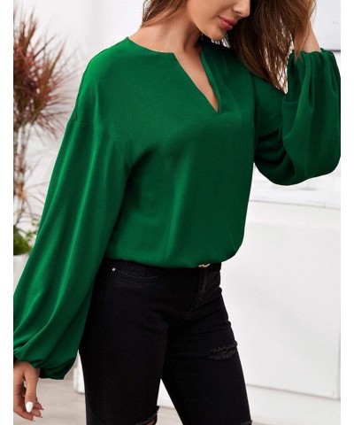 Blouses for Women V Neck Chiffon Casual Balloon Sleeve Shirts Loose Long Sleeve Tunic Tops Green $14.21 Blouses