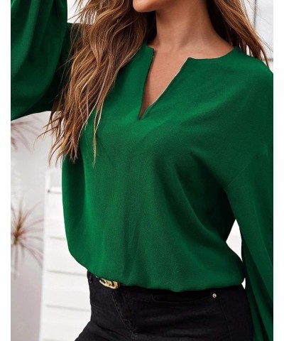 Blouses for Women V Neck Chiffon Casual Balloon Sleeve Shirts Loose Long Sleeve Tunic Tops Green $14.21 Blouses