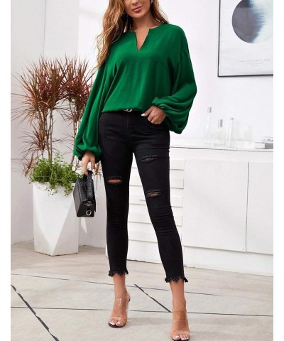 Blouses for Women V Neck Chiffon Casual Balloon Sleeve Shirts Loose Long Sleeve Tunic Tops Green $14.21 Blouses