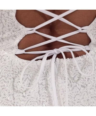 Womens Tassel Sequin Dress Spaghetti Strap Backless Tassel Mini Dress Sparkly Evening Party Dress Dance Dress C4- White $17.4...