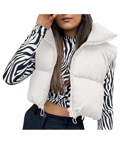 Women Cotton Padded Vest Ladies Sleeveless Crop Vest Y2k Fashion Puffer Button Down Short Top Gilet Streetwear White-b $6.37 ...