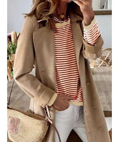 Womens 2024 Long Sleeve Tops Sweaters Casual Crewneck Striped Color Block Drop Shoulder Cotton Pullover Shirts B Brown $18.29...