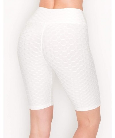 Women's Honeycomb Compression Shorts - High Waist Slimming Butt Lift Textured Workout Shorts Gsbk128-4030 / White $12.36 Shorts