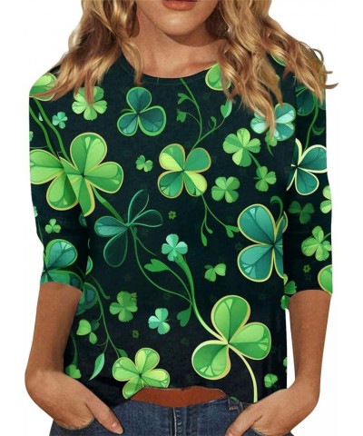 2024 St. Patrick's Day Shirt for Women Three Quarter Sleeve Irish Shamrock Graphic Crewneck Green Tops 09dark Green $4.94 Tops