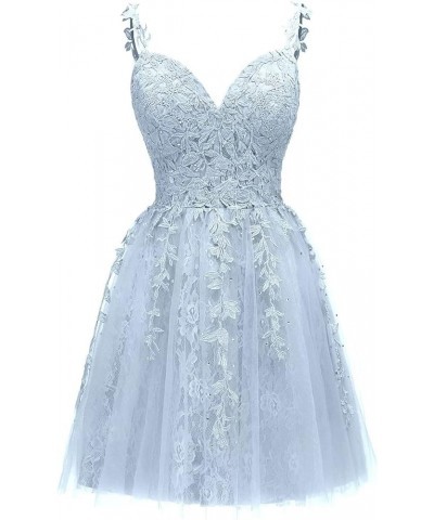 Women's Tulle Lace Applique Homecoming Dresses V Neck Short Prom Party Cocktail Dresses for Teens Sky Blue $28.06 Dresses