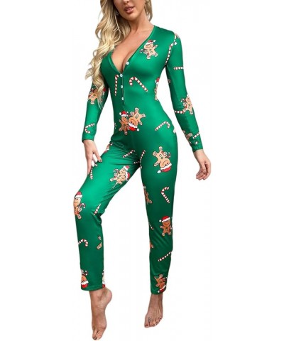 Sexy Women 's Bodysuit Long Sleeve Deep V Neck Leotard Tops Bodycon Jumpsuits Shorts Pajamas Outfit for Women E-green Christm...