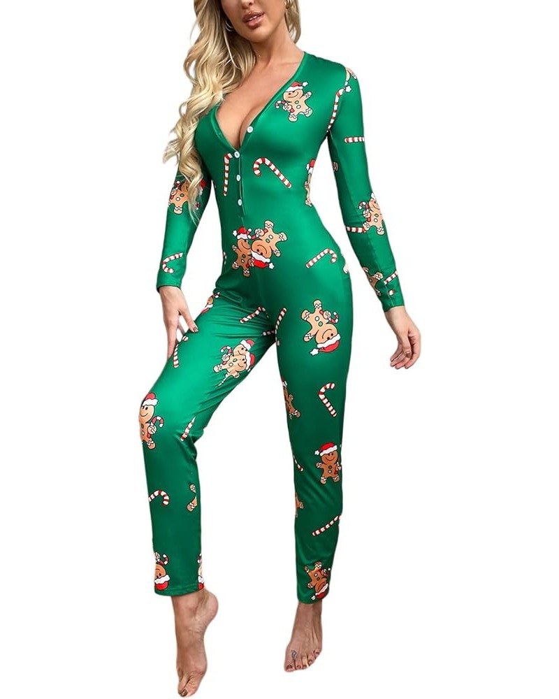 Sexy Women 's Bodysuit Long Sleeve Deep V Neck Leotard Tops Bodycon Jumpsuits Shorts Pajamas Outfit for Women E-green Christm...