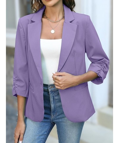 Women's Ruched 3/4 Sleeve Blazers, Lightweight Slim Fit Suits with Padded Shoulder for Business Casual Purple $21.62 Blazers