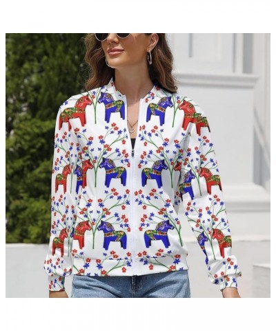 Fall Jacket Thin Hooded Sweater for Women Lightweight Long Sleeve shirts Girls Floral Swedish Dala Horses $20.29 Hoodies & Sw...