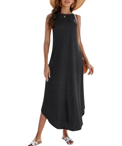 Women's Summer Casual Sleeveless Beach Dress Long Halter Side Slit Maxi Sun Dresses 1-dark Gray $17.27 Dresses