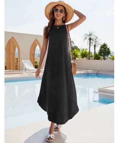 Women's Summer Casual Sleeveless Beach Dress Long Halter Side Slit Maxi Sun Dresses 1-dark Gray $17.27 Dresses