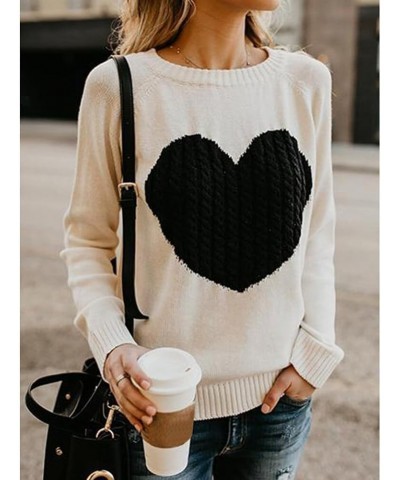 Women Knitted Heart Design Sweater Long Sleeved Pullover Knit Sweater Sweater Top Shirt Soft Stretchy Sweater Apricot Small $...