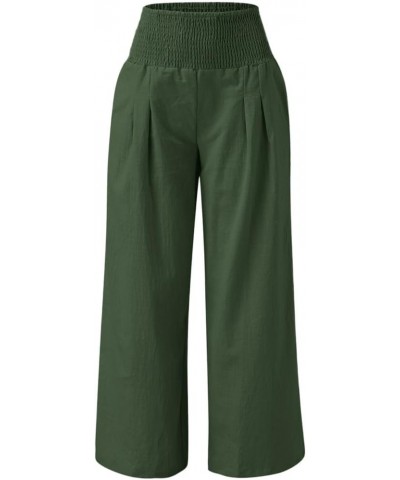 Women's Linen Pants Casual Summer Straight Wide Leg Flowy Pant with Pockets Elastic Waist Loose Lounge Palazzo Pants 4 Green ...