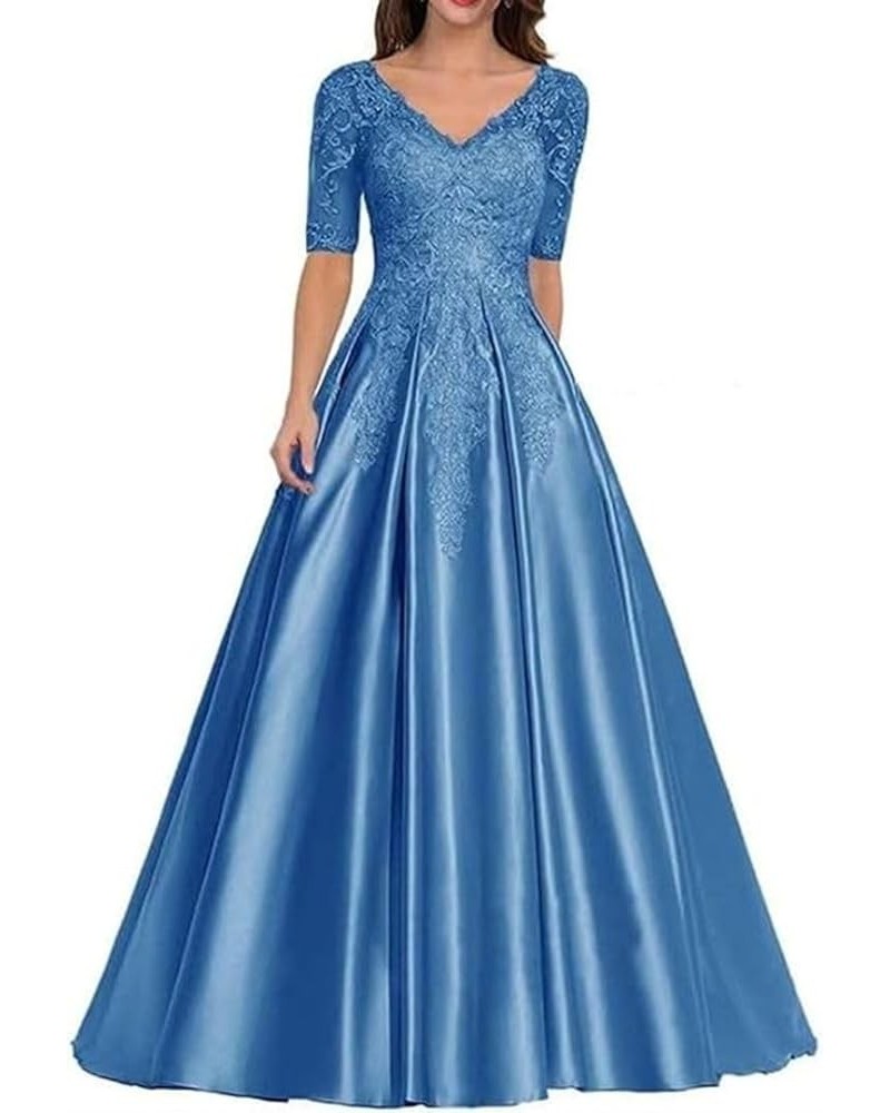 Mother of The Bride Dresses for Wedding Satin Formal Evening Dress Lace Appliques Wedding Guest Prom Dresses Blue $37.60 Dresses
